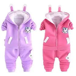 New Kids Sets Autumn Winter Thick Plush Cotton Clothing Boy girl Cartoons Hooded coat+Pants 2pcs Suit Children tracksuit 0-5Y