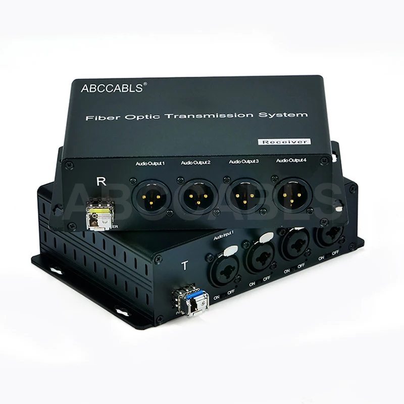 ABCCABLS 4 Channel Balanced XLR Audio Fiber Optic Extender LC Single Mode Fiber Audio Transceiver Kit