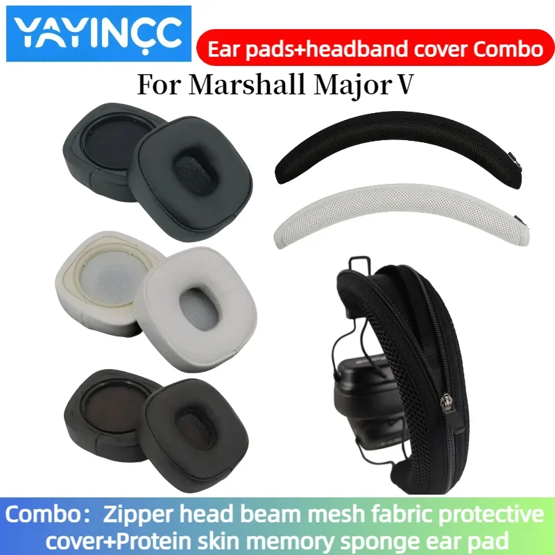 

YAYINCC Replacement Protein skin memory sponge Ear pads+Zipper headband cover Combo for Major 5 Headphones repair parts