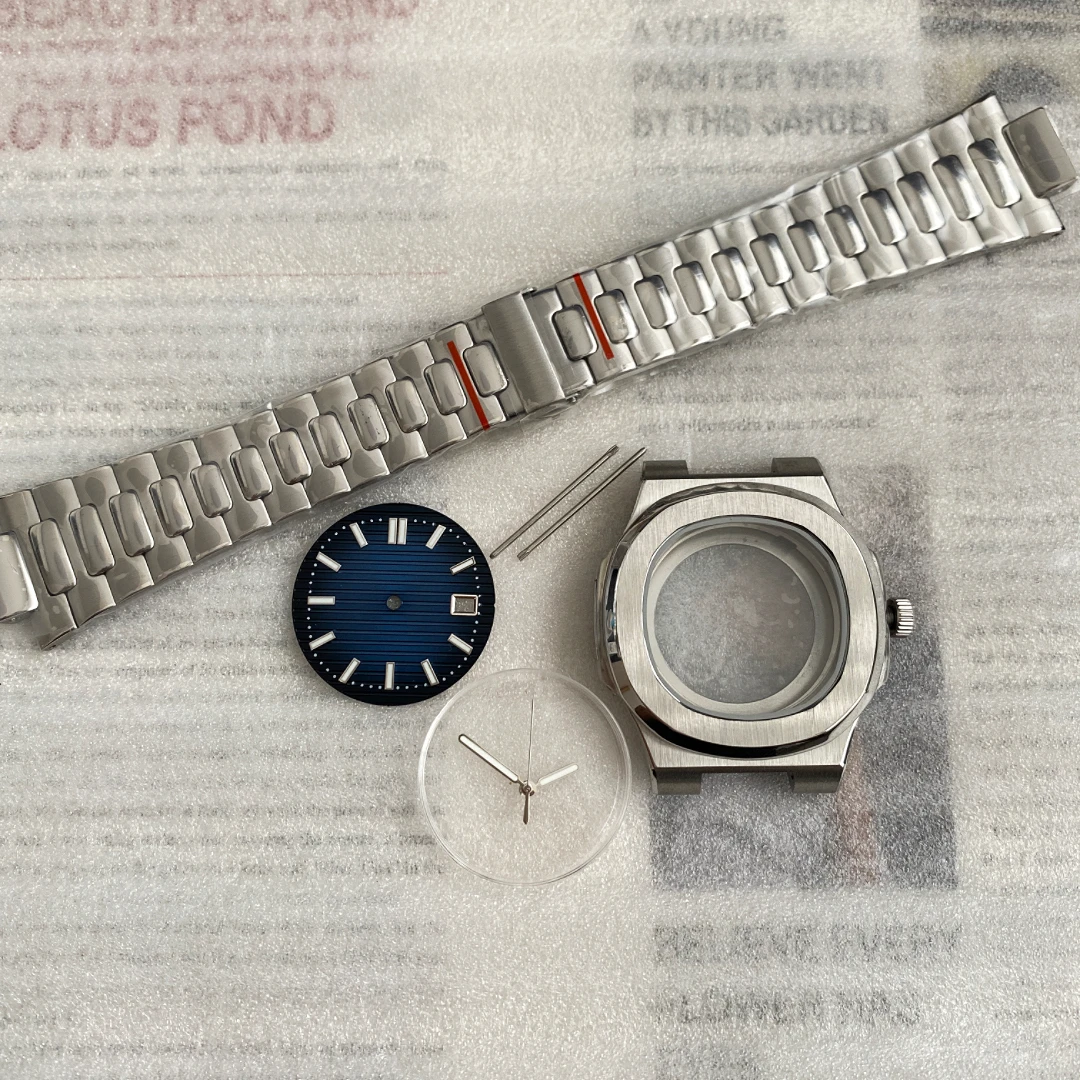 41 مللي متر تعديل حاوية من الفولاذ المقاوم للصدأ مجموعة كاملة من بديل نوتيلوس الدقة NH35/36 حركة الياقوت الزجاج مضيئة الاتصال الهاتفي