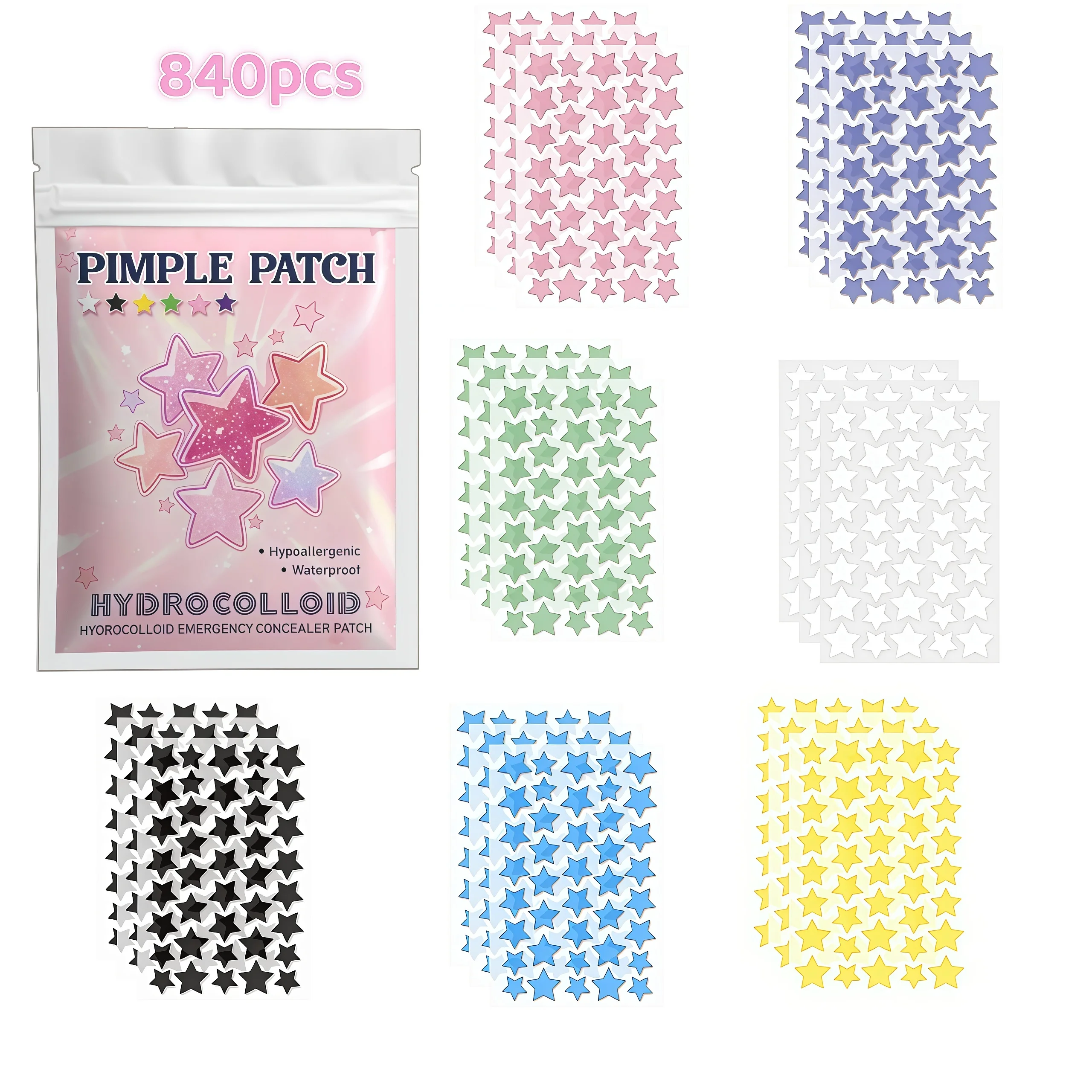 7 Color Star Acne Dots 560/840/1680pcs, Invisible Hydrocolloid Skin Patch Set