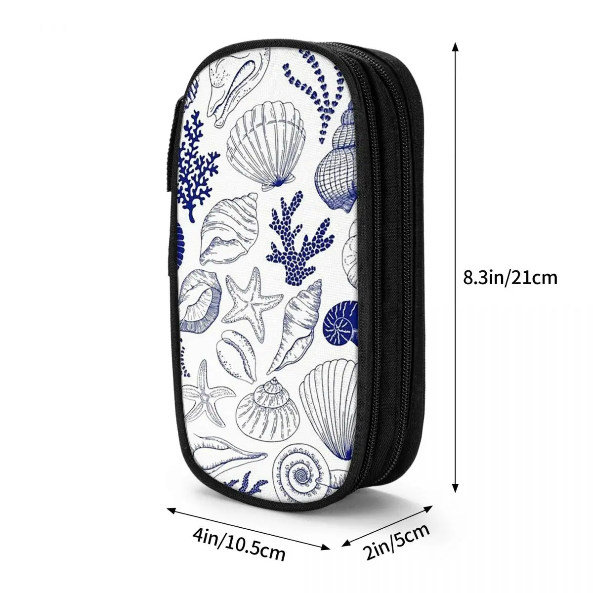 Blue Sketches Seashell Shell Conch Coast Pencil Case for Students School Pen Box Pencil Bag Stationery Supplies Pen Holder Bag