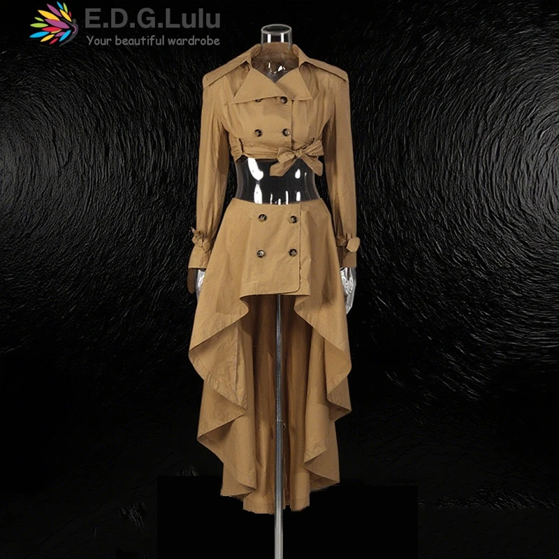 

EDGLuLu Новый комплект из двух предметов, двубортный короткий пиджак с отложным воротником + асимметричный костюм с длинной юбкой с высокой талией 1206