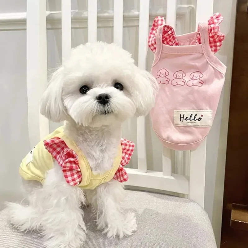 

Cute Pet Poodle Short Suspenders Pet Dog Summer Clothes Teddy Cartoon Pullover Schnauzer Anti-shedding Vest Dog Products
