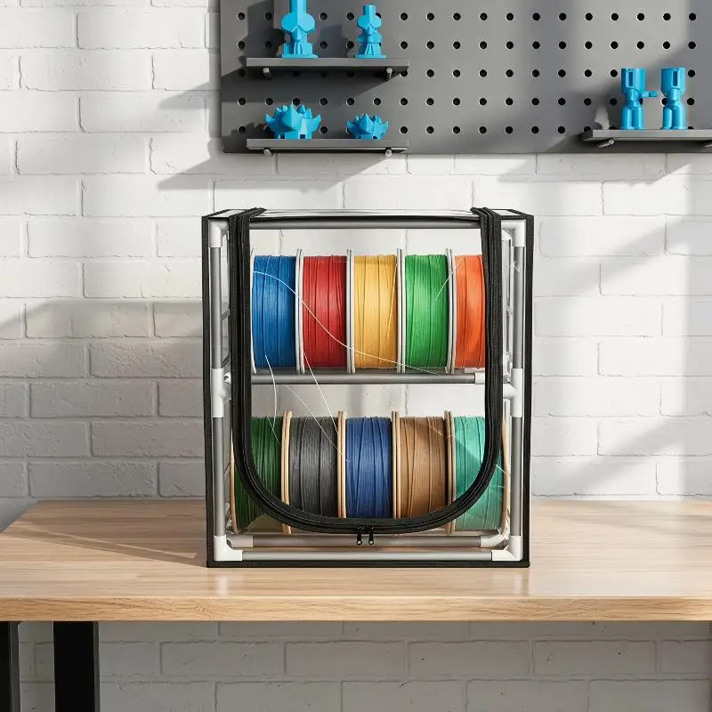 1 Set 2 Tiers Metal Filament Storage Rack With Trans Cover 3D Printer Filament Storage Box Holds Up To 20 Roll