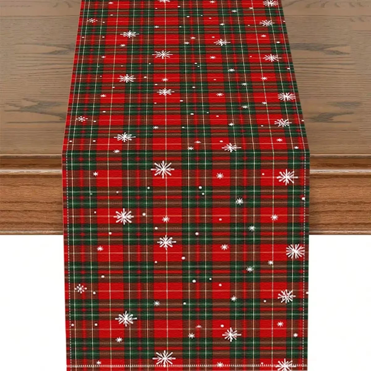 

Rustic Plaid Christmas Table Runner | Vintage Tartan & Snowflake Design | Perfect for Christmas Dining Room Celebration Decor