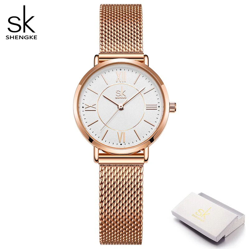 Shengke-Reloj de pulsera de acero inoxidable para mujer, cronógrafo clásico con movimiento de cuarzo japonés, resistente al agua, Envío Gratis