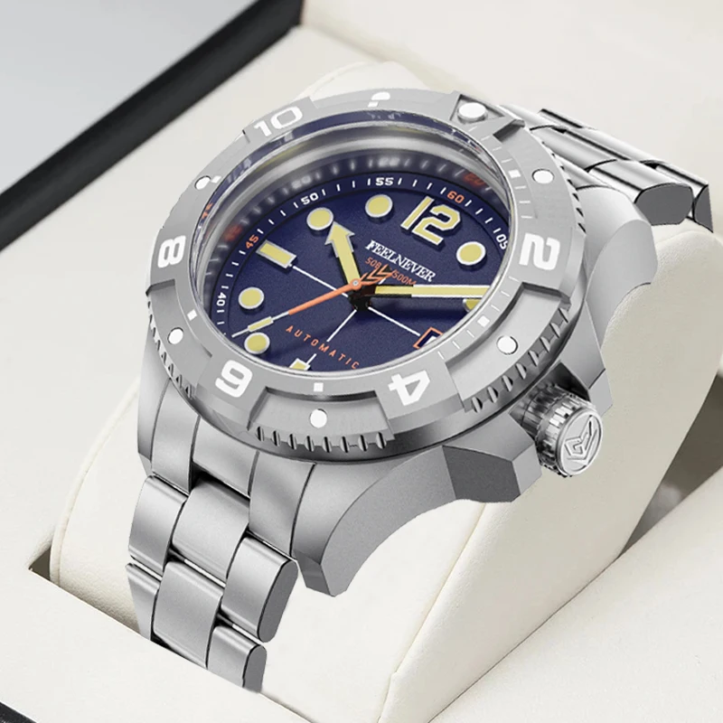 FeelNever 남성용 전문 자동 운동 기계식 시계 316L 스테인레스 스틸 방수 뚜르 비옹 날짜 다이빙 시계