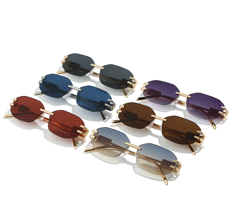 Retro Rahmenlose Sonnenbrille Frauen 2025, Neue Trendy Mode Marke Sonnenbrille Damen Hohe Qualität Klassische Männer Luxus Brillen UV400 – Detail 1