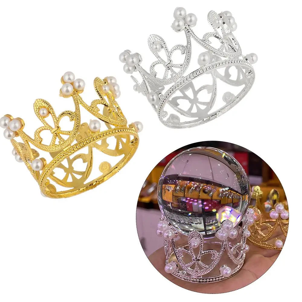 Gift Photography Props Home Office Decor Rhinestone Support Glass Sphere Base Crown Crystal Ball Holder Metal Display Stand