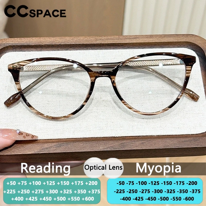 CCspace Damen-Lesebrille mit Sehstärke, Cat-Eye-Brillengestell für Frauen, Myopie-Brille mit Blaulichtfilter