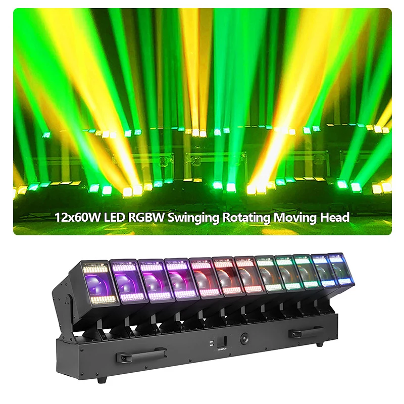 800W 12×60W RGBW Moving Head Light, 5-in-1 Auxiliary DMX RDM Beam Wash Swing Stage Light for Bar KTV Wedding Party Concert Play