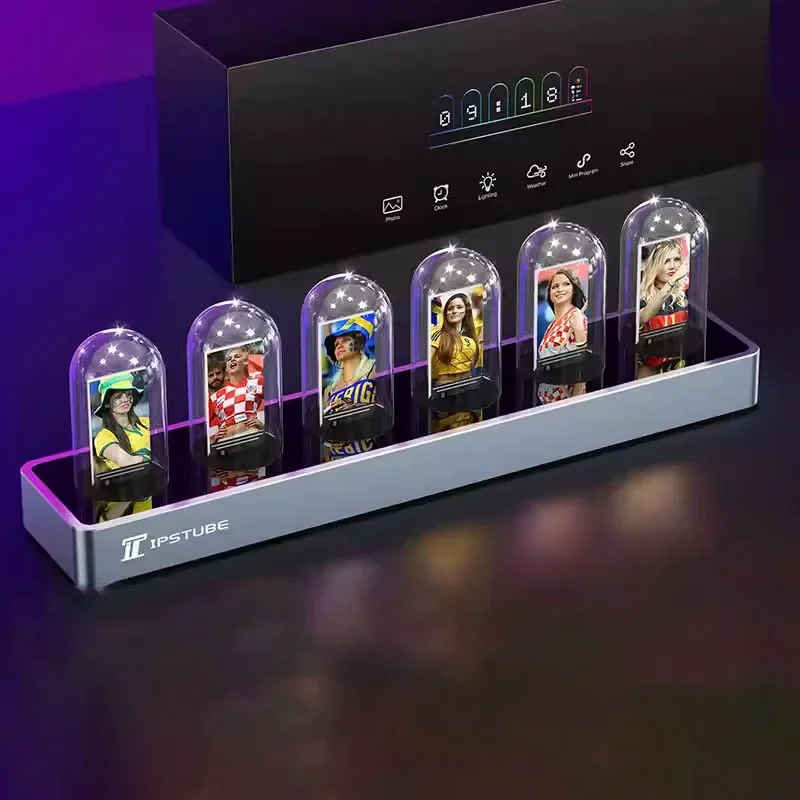 IPS Glow Tube Clock Computer Room Table Decoration Alloy RGB Gaming Desktop Decoration Digital Desk Clocks Boyfriend Gift