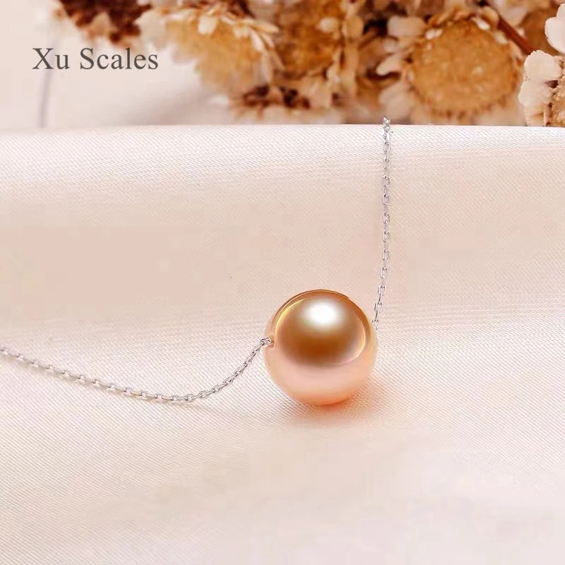 Single Edison Pendant Strong Light Natural Freshwater Pearl Necklace Passepartout Chain Adjustable Length Delicate Gift for Girl