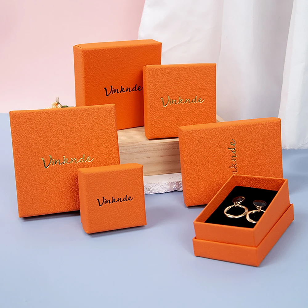 

50Pcs Custom Logo Grade Textured Cardboard Jewelry Gift Boxes Necklace Package Paper Box With Black Foam 5x8x3cm Earrings Case