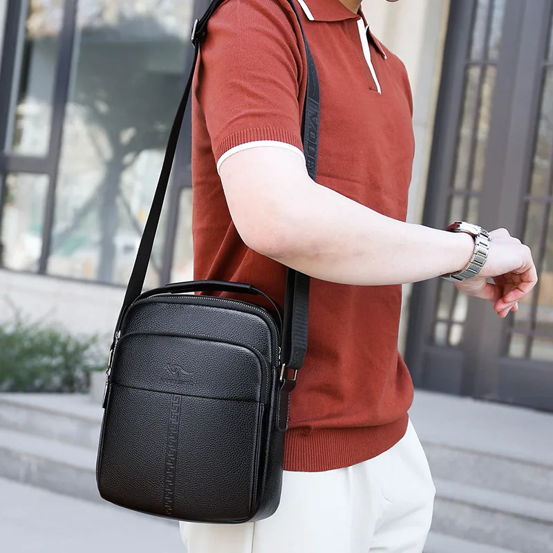 Men's genuine leather single-shoulder layer cowhide crossbody bag, business hand-held large-capacity single-shoulder backpack