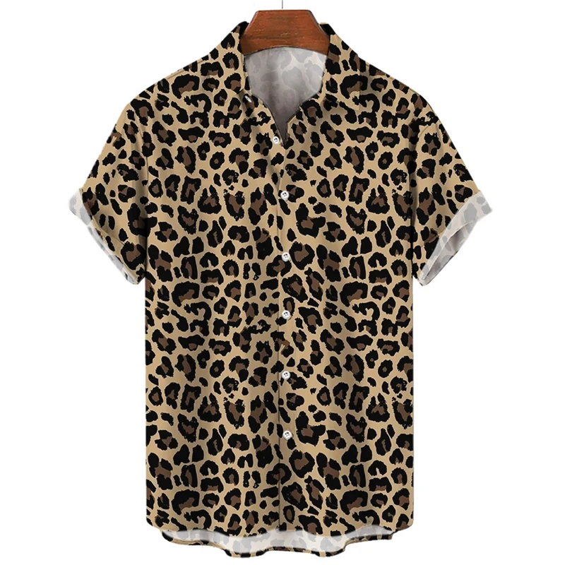 Verão leopardo impressão 3d camisas de praia das mulheres dos homens casual moda streetwear lapela camisa de manga curta masculino topos blusa homem roupas