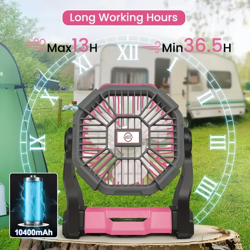 Pengisian + Penerangan + Kipas Angin Kipas Gaya Berkemah Listrik Tiga-Dalam-Satu dengan Lentera Led Kipas Tenda Portabel dengan Fungsi Putar, Fungsi Catu Daya Darurat Saat Pemadaman Listrik, Cocok untuk Operasi Barbekyu atau Perjalanan