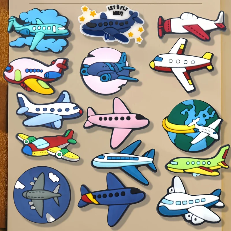 15-Pack Airplane Themed Croc Charms - PVC Shoe Decor for Sandals, Beach Bags & Garden Shoes - Birthday & Christmas Gifts