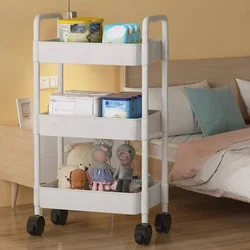 3 Tier Utility Rolling Cart, Metal Storage Cart with Handle and Lockable Wheels, Storage Organizer Trolley with Mesh Baskets