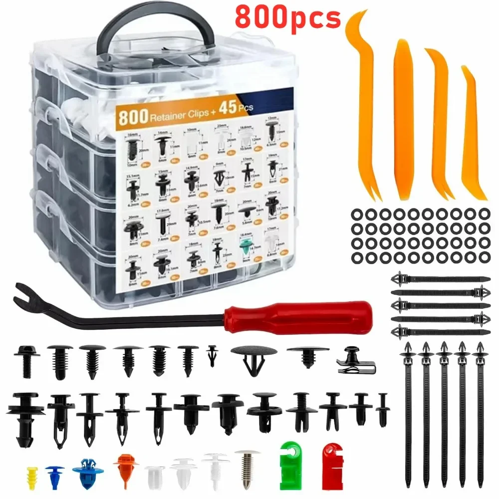 

New 800pcs Car Plastic Retainer Clips Kit 680pcs Auto Fender Push Pin Rivet Door Trim Panel Car Fastener Clip Mixed Set