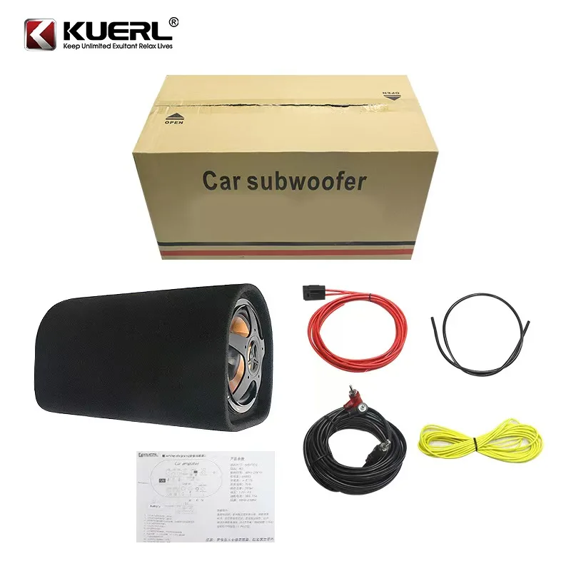 Kuer  6/ 8 Inch Optional Tunnel Type Car Audio Active Subwoofer RMS Power 70W Max 400W Built-in Cable Accessories & Amplifier