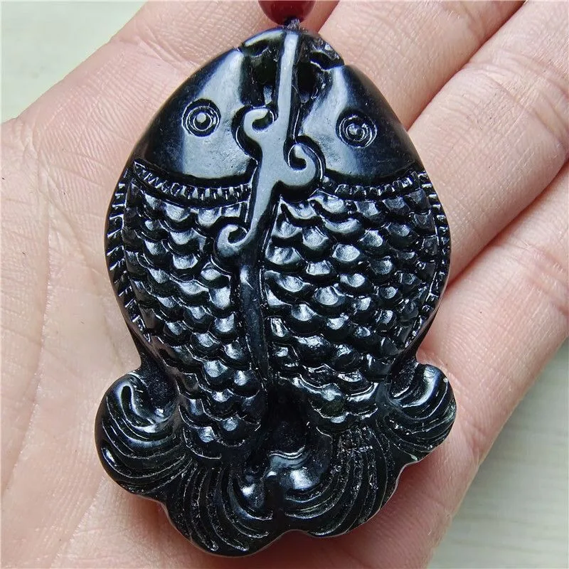 Natural Medicine King Stone Goldfish Pendant, Dark Green Jade Necklace Pendant New Fashion Style