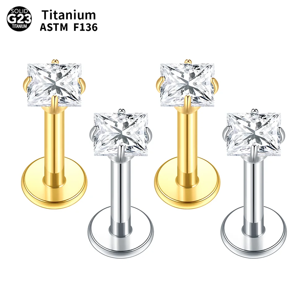 1/5pcs ASTM F136 Titanium 3mm Square Zircon Stud Earrings 6/8mm Cartilage Helix Tragus Labret Piercing Body Jewelry ﻿