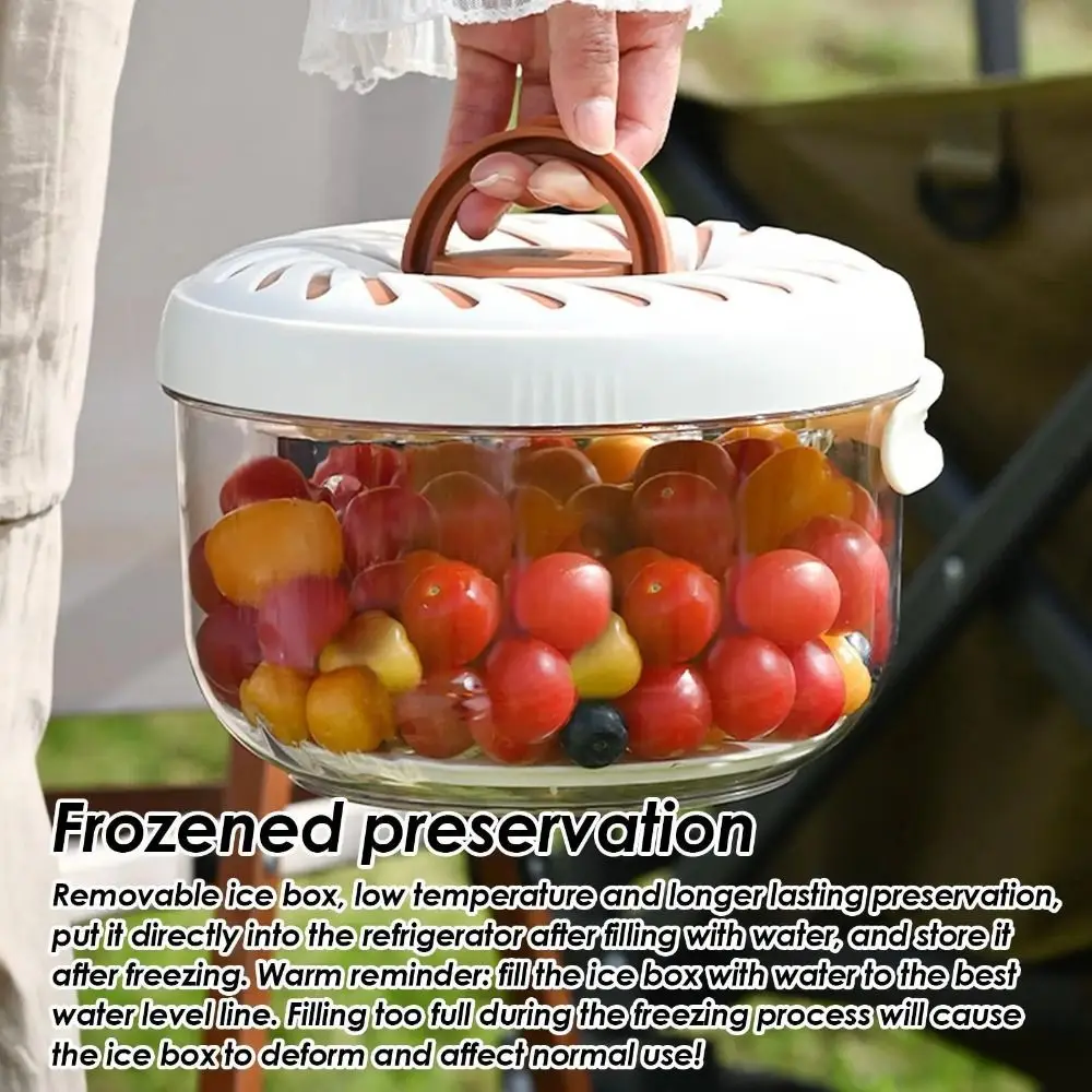 

Folding Handle Fruit Washing Bowl Detachable Keep Fresh with Ice Tray Drain Basket Multi-Functional with Lid Vegetable Strainer