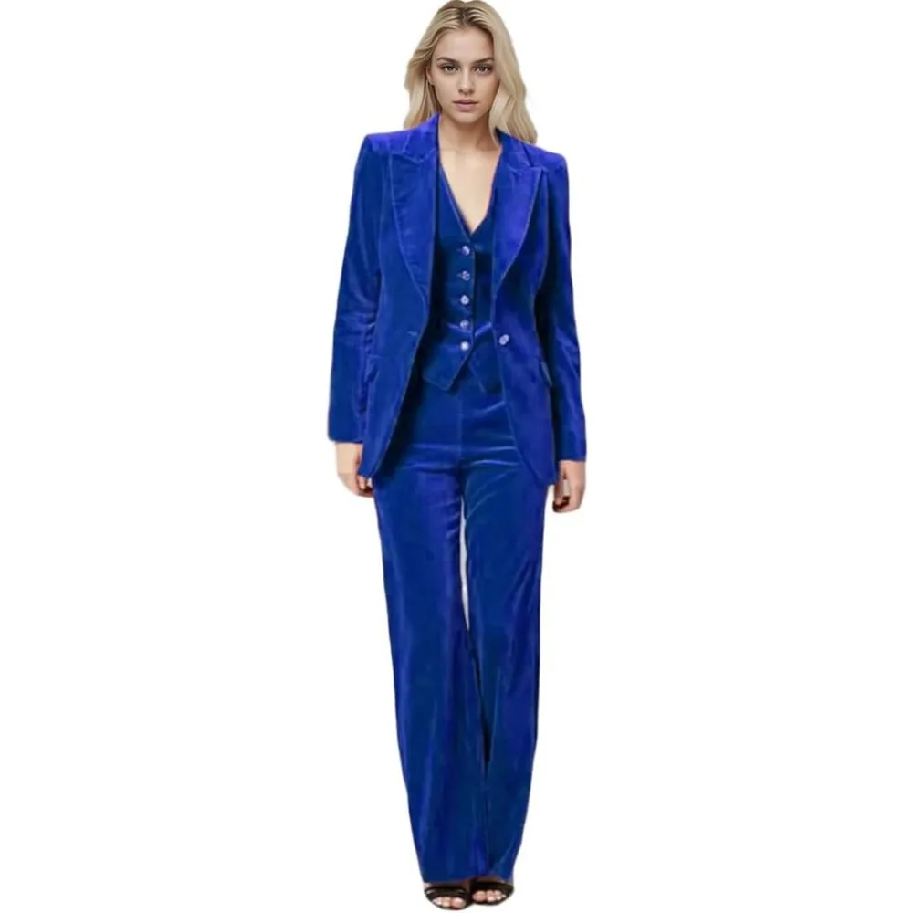 

Женский бархатный костюм из трех предметов на одной пуговице, офисный рабочий наряд, женские брюки, костюм, смокинги для выпускного вечера