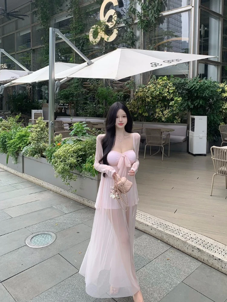 

Женский комплект Ele Pink Strapl Dr Faion, новый летний кардиган с открытыми плечами Sle Pure Desire, костюм из двух предметов