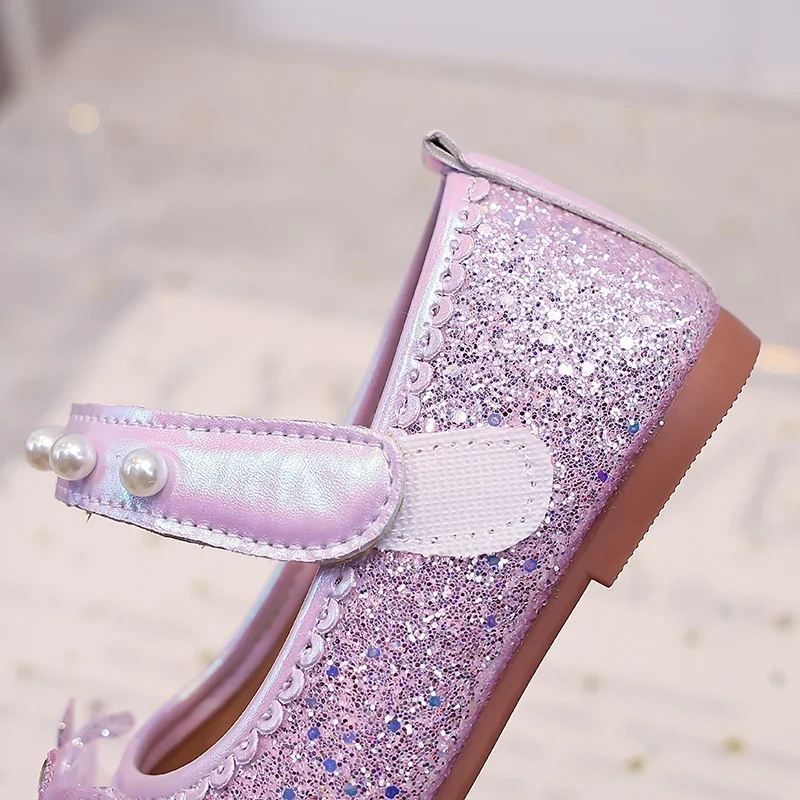 Mädchen Mary Jane Flache Schuhe Glitzer Prinzessinnen-Kleiderschuhe Tüll Strass Schneeflocken-Ornament, Perlen Ballett Hochzeit Mädchen Geburtstag – Detail 6