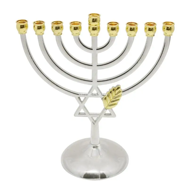 Hanukkah Menorah Stand Alloy Candelabrum Modern 9 Headed Holder