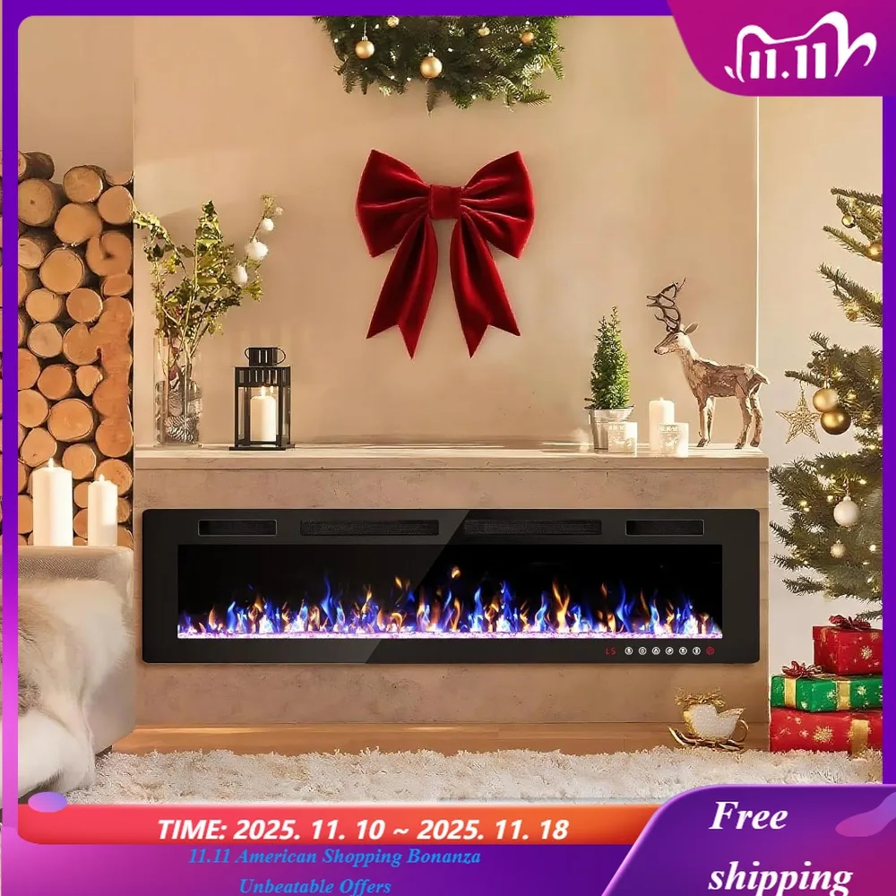 

72-дюймовый электрический камин, ультратонкие пожарные места, электрические каминные вставки, встраиваемые и настенные, с дистанционным управлением