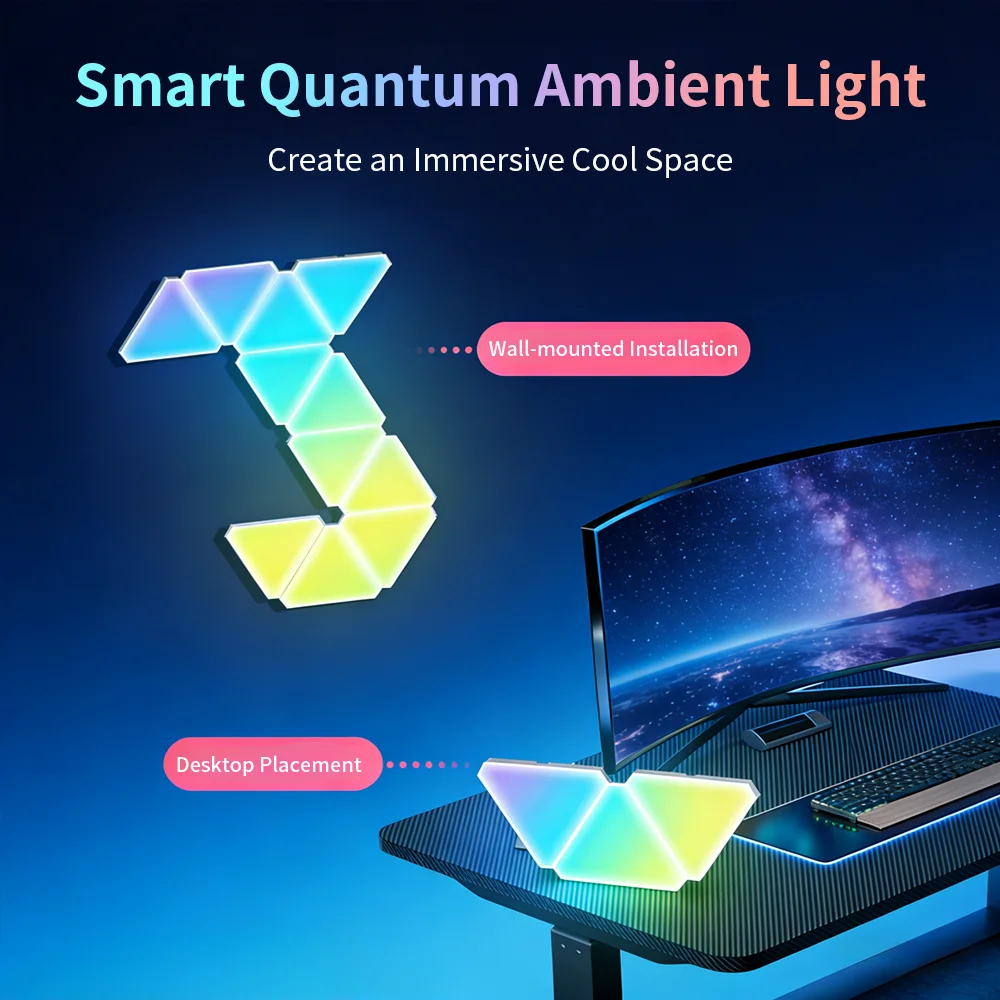 WS2812 DC5V LED USB Tuya App Dreieckige Quantum RGB Lampe Schallaktivierte Rhythmus-Atmosphärenbeleuchtung Schlafzimmer Spielzimmer Nachttischlampe