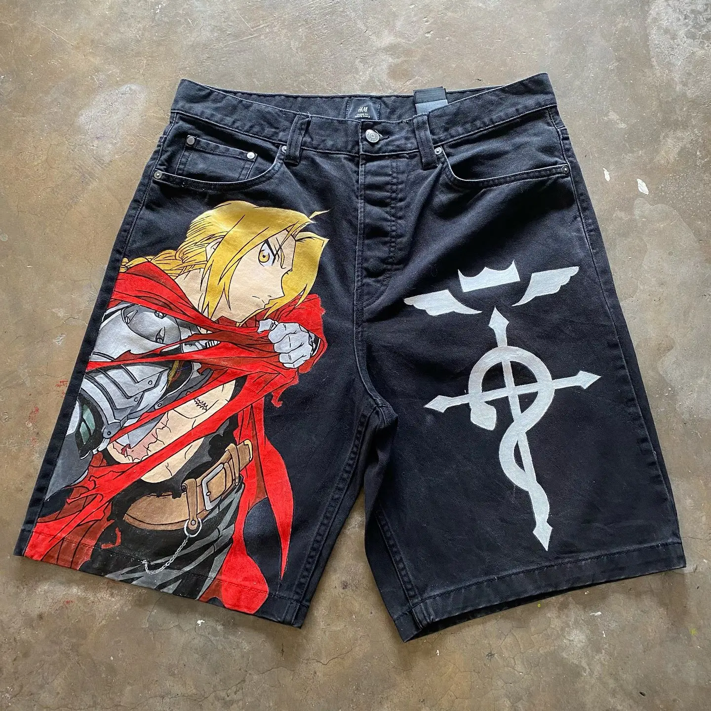 Harajuku Anime Graphic Baggy Short Pants Y2K Pants Denim Gym Streetwear Mens Shorts Harajuku Gothic Men Basketball Short jeans