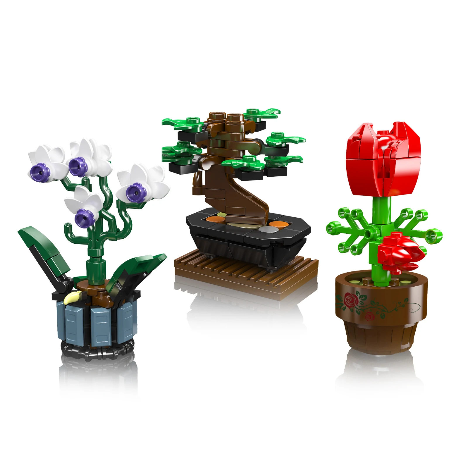 3PCS Fiori Artificiali Building Blocks Piante in Vaso Piccole Particelle MOC Assemblaggio Mattoni Modello Ornamenti Ragazza Giocattoli FAI DA TE Regali