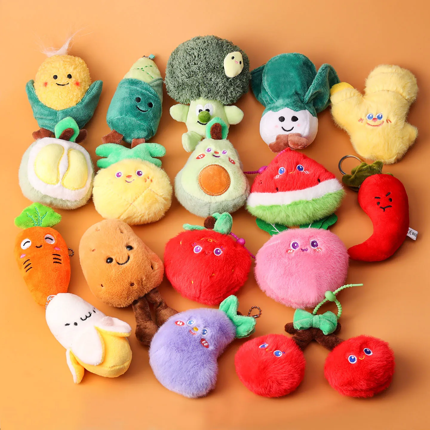 創造的な野菜、面白い表情、ネギ、生姜、ニンニク、果物、植物、ぬいぐるみペンダント、キーホルダー、人形販売機