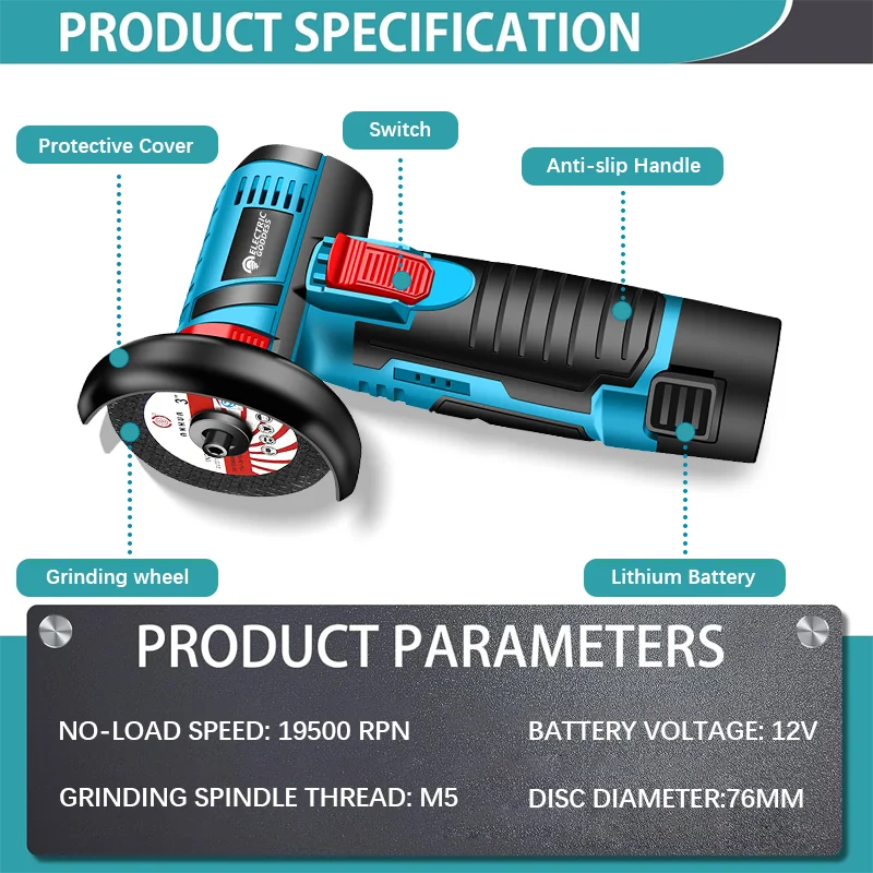 Imagem -04 - Elétrica Deusa Mini Angle Grinder Recarregável Ferramenta de Polimento Máquina de Corte de Diamante sem Fio 12v 19500rpm