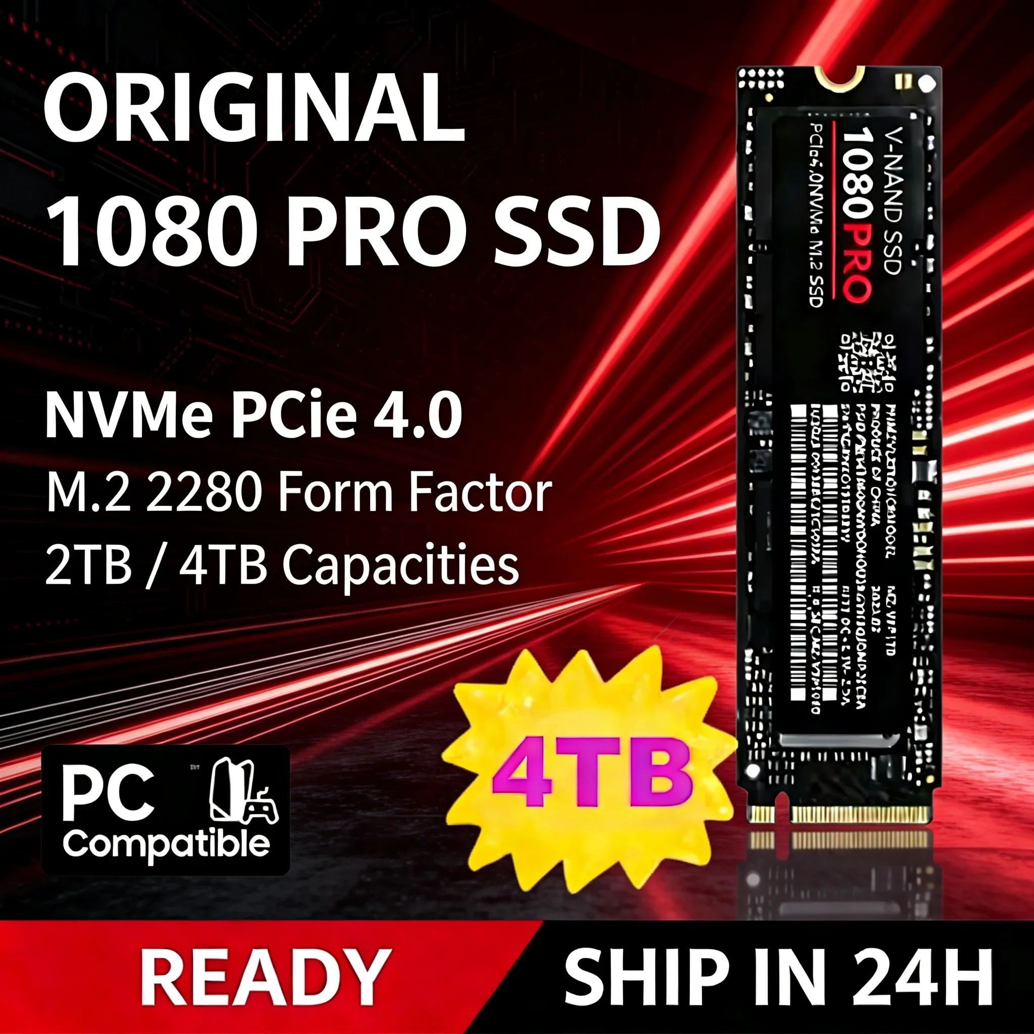 1080pro M.2 NVMe Original SSD 1TB/4TB Internal Solid State Hard Drive High Speed Internal Hard Disk for Laptop Desktop Notebook