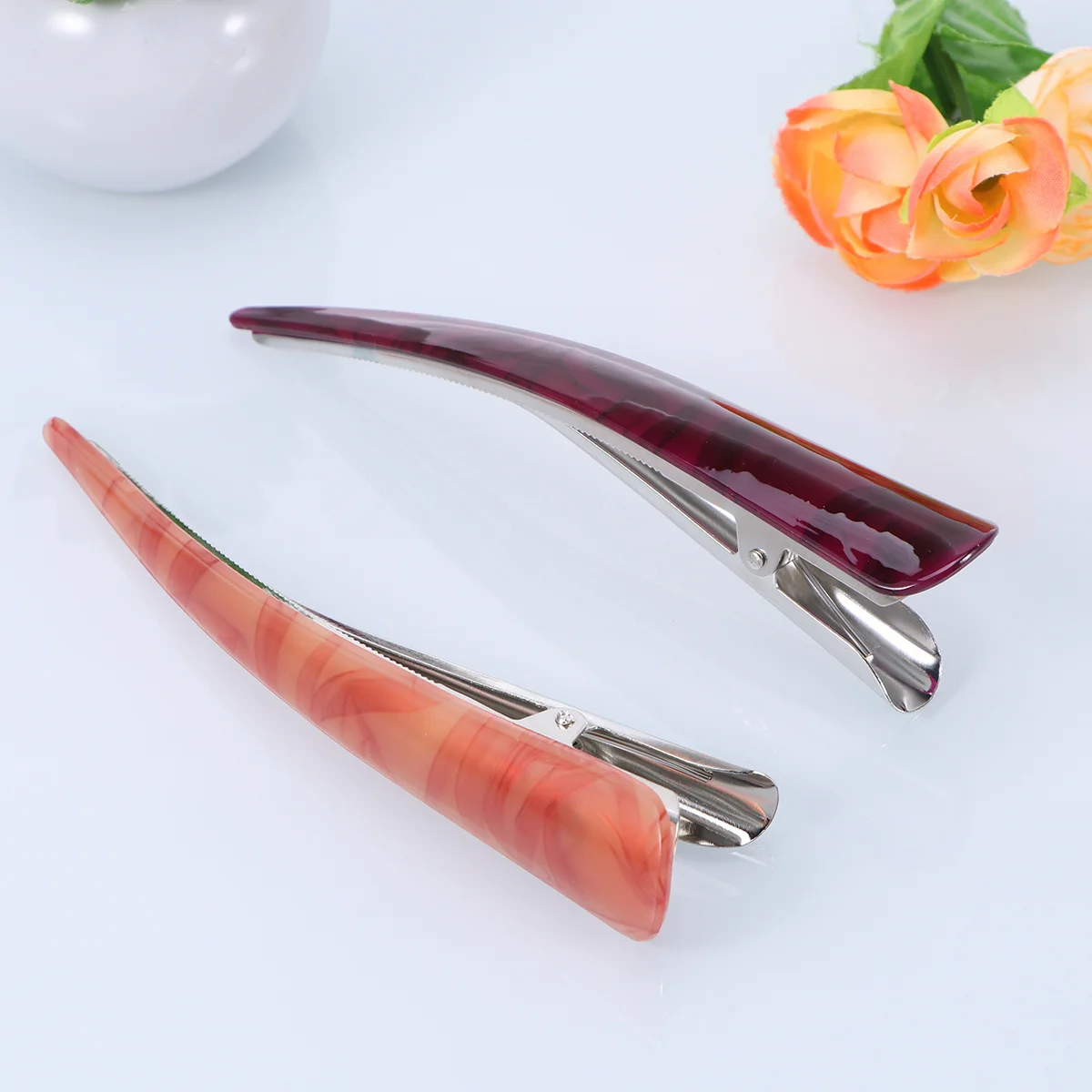 

2 шт. прочные зажимы в виде утконоса, легкое крепление для укладки волос и маски для лица, красные, фиолетовые заколки для волос, заколка для волос Bill