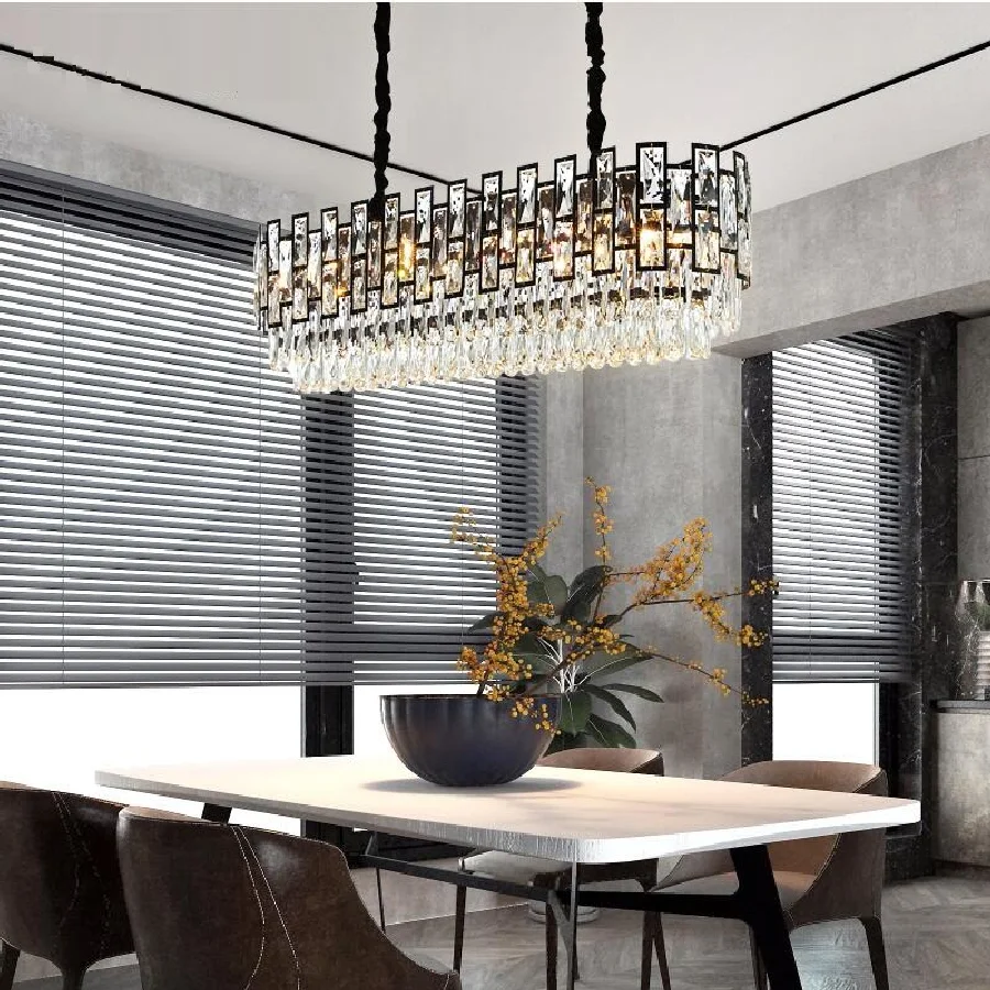 

LED new crystal chandelier rectangular black island lamp loft living room art crystal lamps