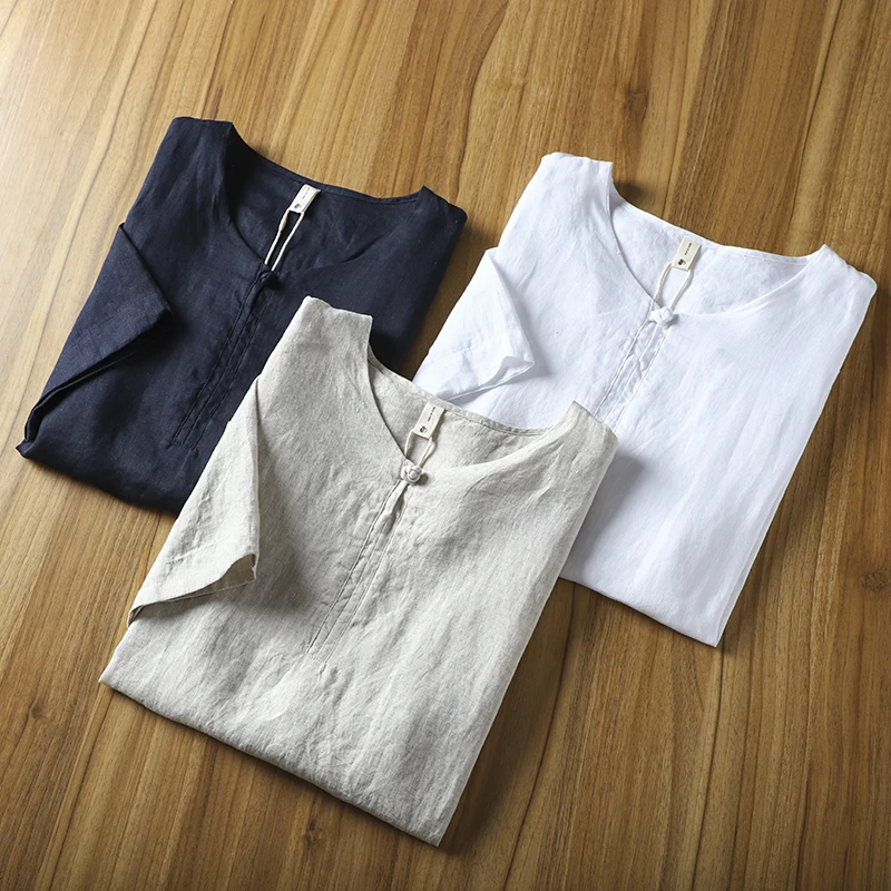  Series Men's Ultra-Thin Linen T-Shirt round Neck Short Sleeve Breathable Comfortable Summer Fashion Urban Style