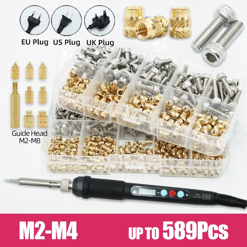 

Stainless Steel Hex Socket Head Cap Screw Heat Set Insert Tool Soldering Iron Tip Thread Insert Nut Embedded Kit for 3d Printing