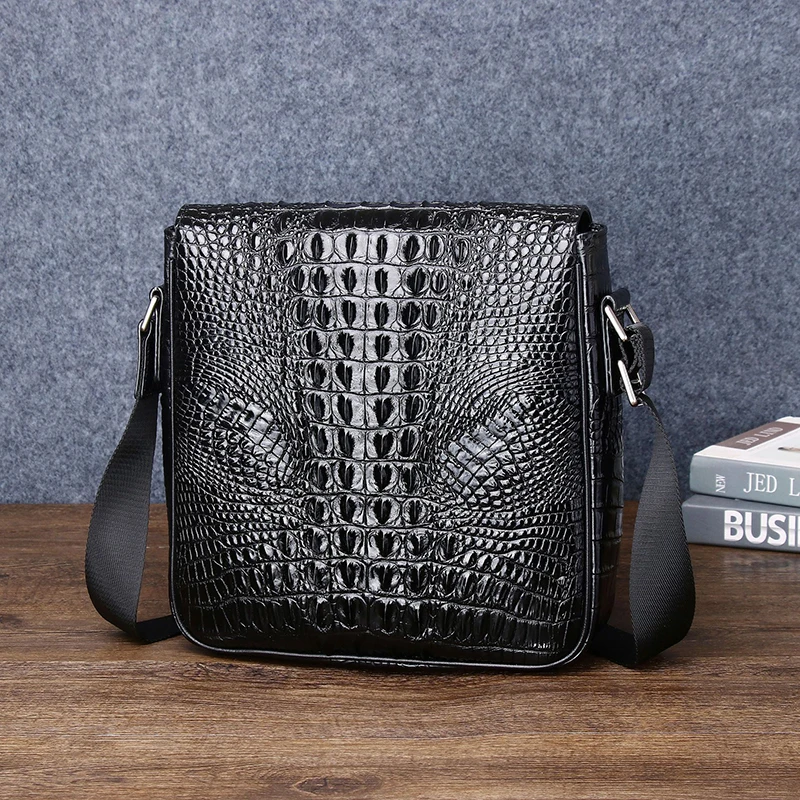 High-Quality Men's bag Genuine Cowhide leather Crocodile-Print Leather Shoulder Crossbody Bag