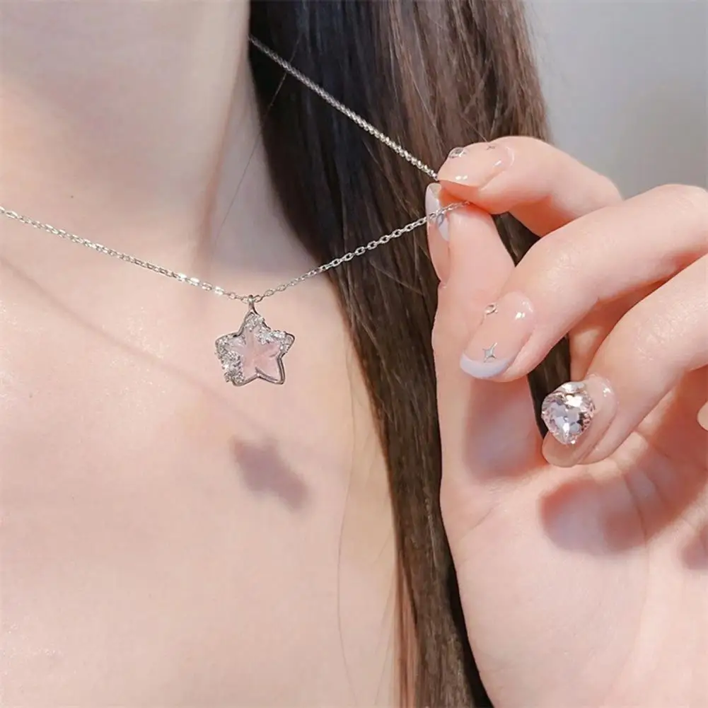 Women Necklace Rhinestone Star Pendant Adjustable With Extended Length Lady Clavicle Necklace Wedding Party Travel Neck Jewelry