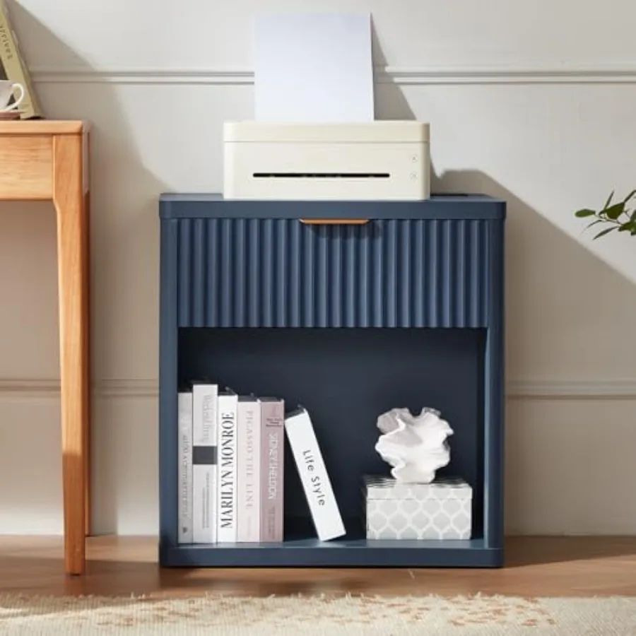 مجموعة منضدة المزرعة المخددة مكونة من 2 مع محطة شحن 23 درجًا واسعًا وطاولة نهاية خزانة زرقاء لغرفة النوم وطاولة جانبية للسرير