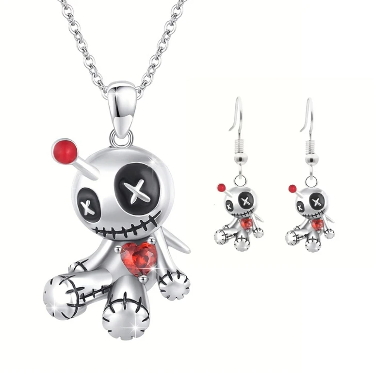 Gothic Charm Alloy Voodoo Doll Jewelry Set Personalized Necklace And Earrings Accessory For Trendy Outfits