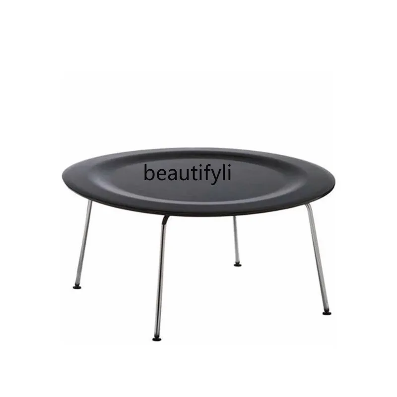 Zhonggu round Table Coffee Table Stainless Steel Leg Eames Curved Wood Coffee Table