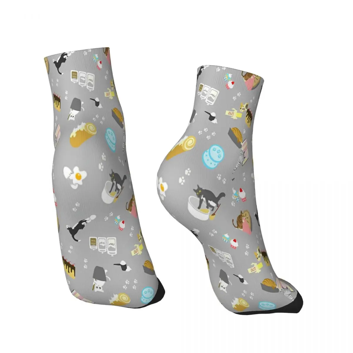 Cats Baking Cakes And Other Sweets In Grey Ankle Socks Male Mens Women Spring Stockings Printed